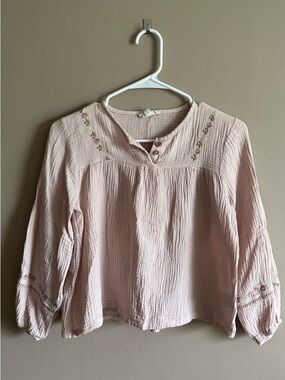 Girls/Kids Lightweight Pink Peasant Blouse with Embroidered Detail, Size 6x